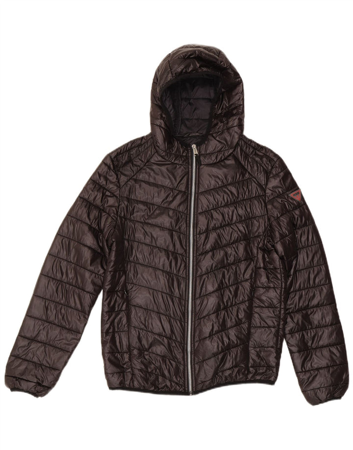 GUESS Mens Hooded Padded Jacket UK 36 Small Black Polyester