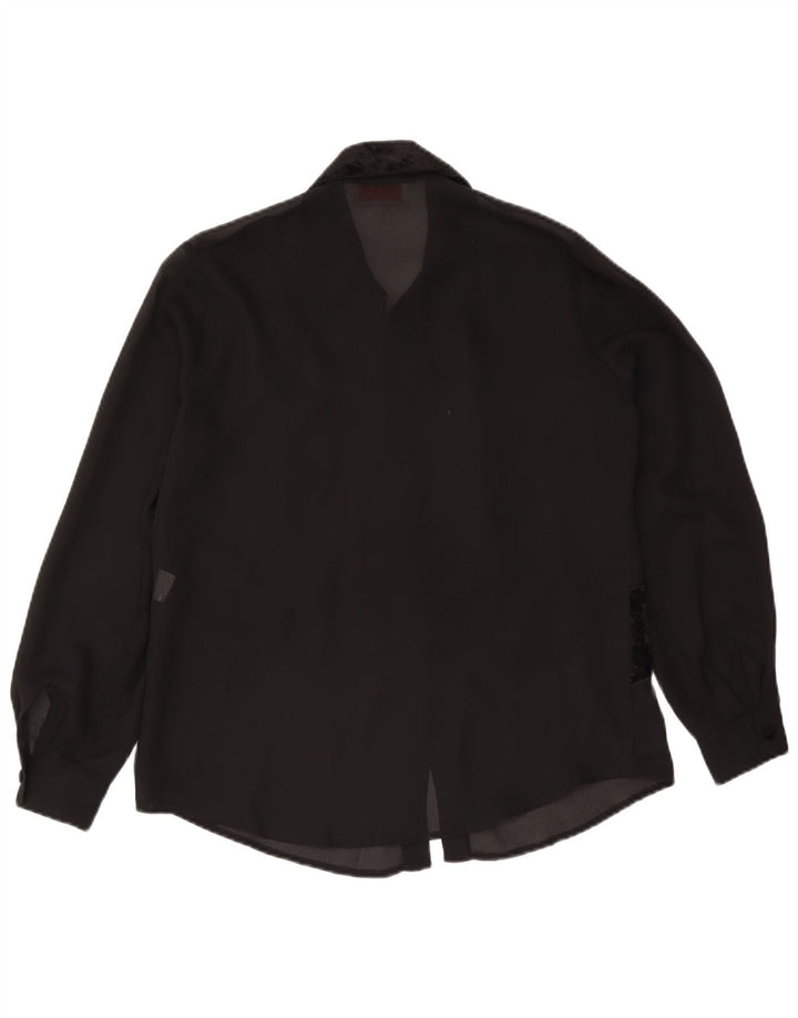 Vintage Womens Shirt Blouse IT 46 Large Black Striped Polyester