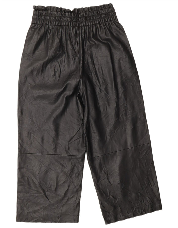 ZARA Womens Crop Wide Leg Faux Leather Trousers XS W25 L20 Black