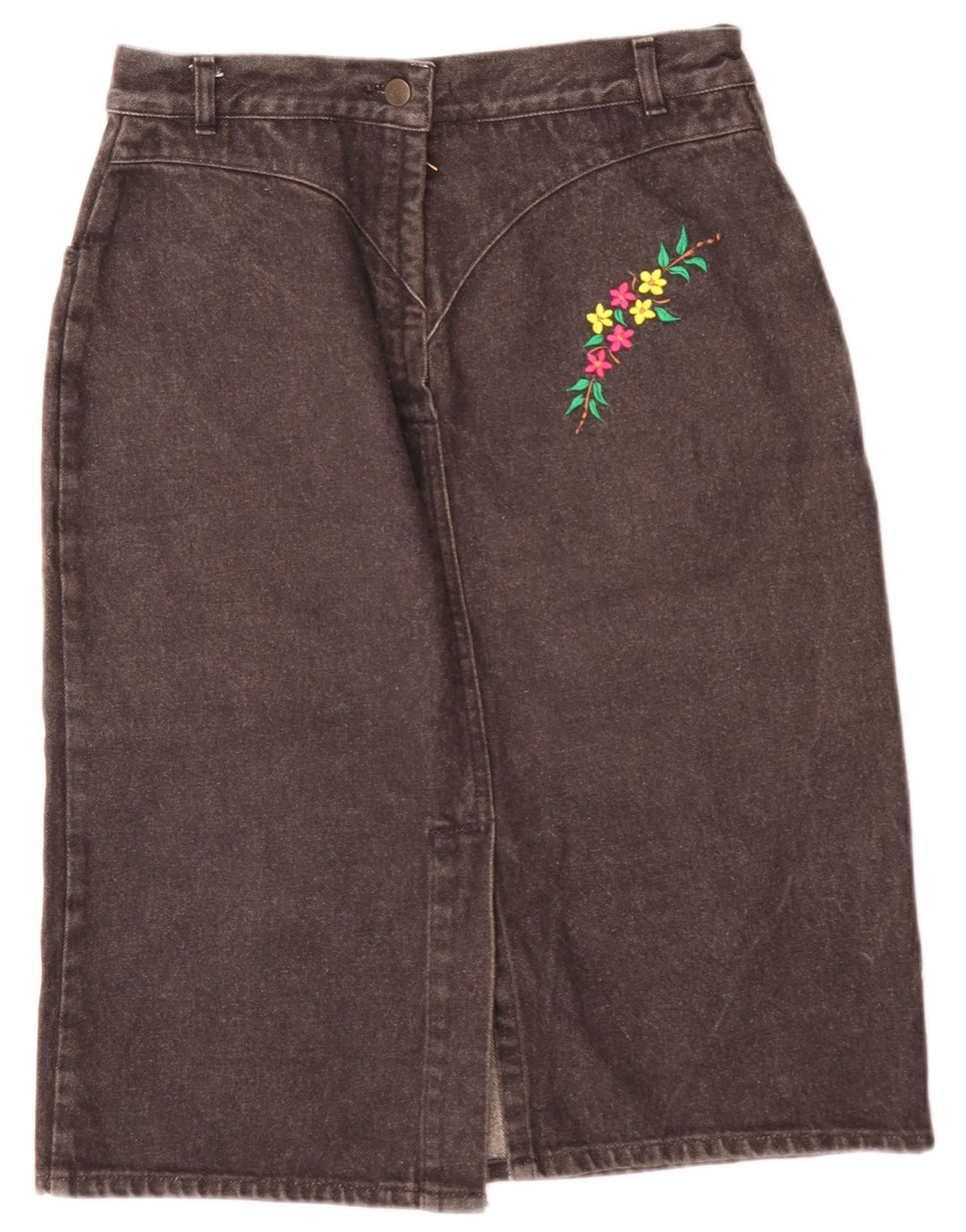 Vintage Womens Denim Skirt W28 Medium Grey Floral
