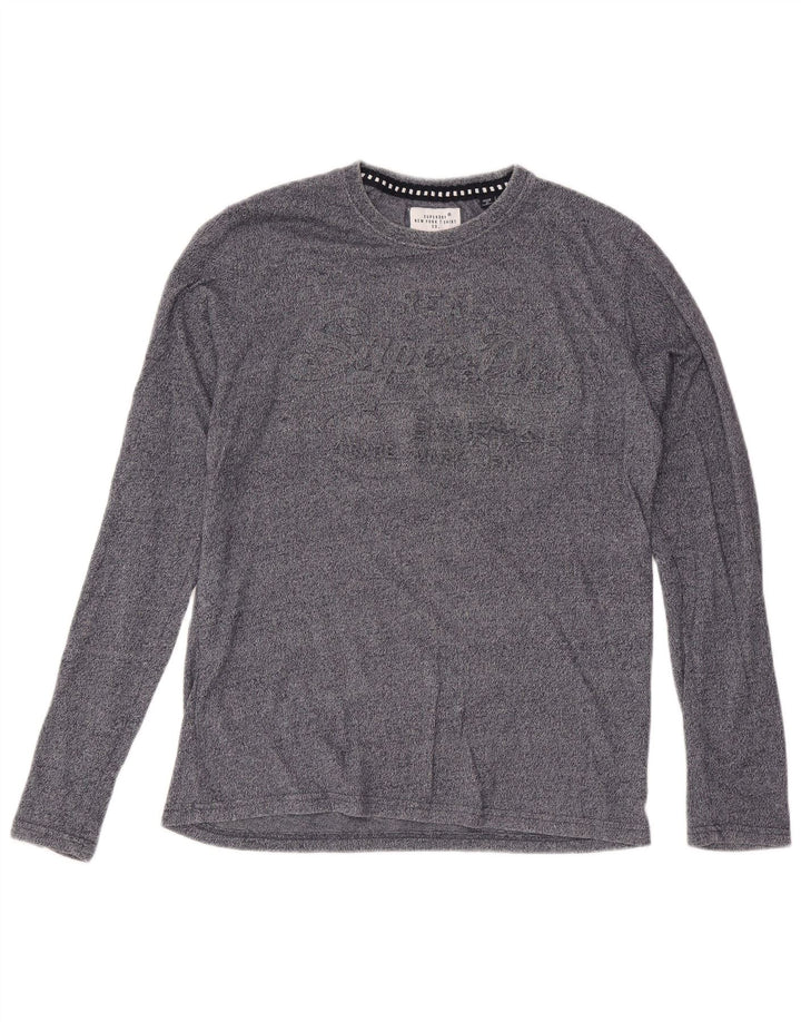 Superdry Mens Graphic Top Long Sleeve Large Grey Flecked