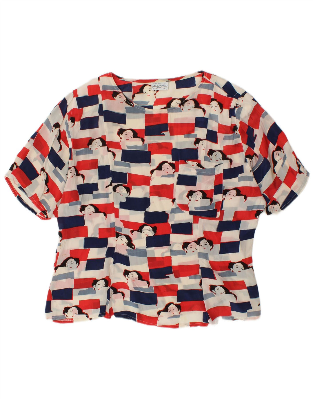 VINTAGE Womens Graphic Blouse Top UK 18 XL Multicoloured Acetate