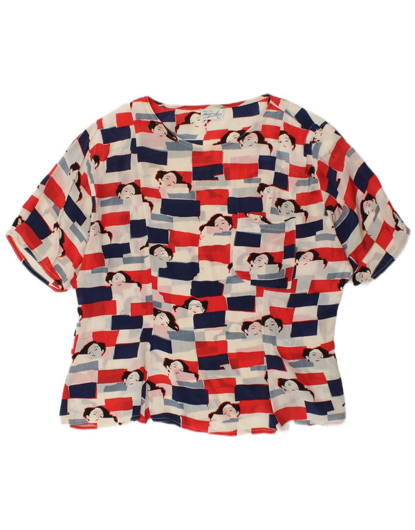 VINTAGE Womens Graphic Blouse Top UK 18 XL Multicoloured Acetate