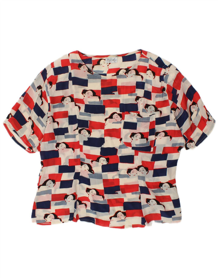 VINTAGE Womens Graphic Blouse Top UK 18 XL Multicoloured Acetate