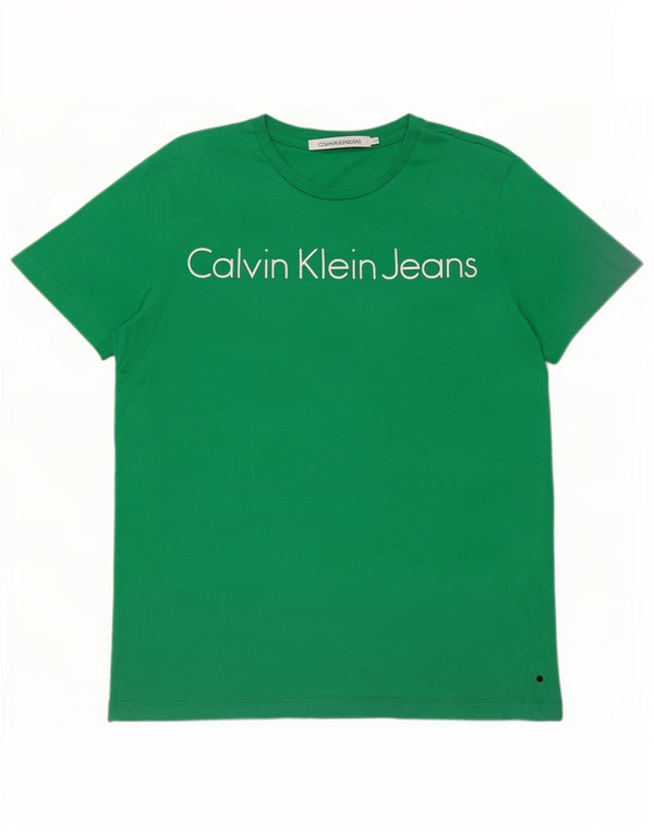 Calvin Klein Jeans Mens Graphic T-Shirt Top Medium Green Cotton