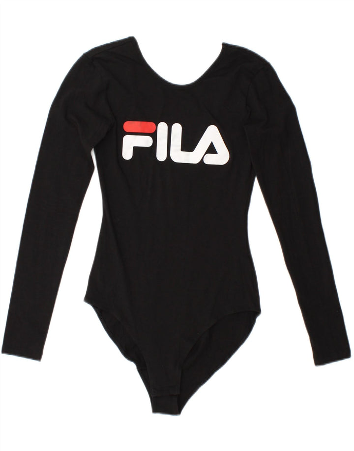 FILA Womens Graphic Long Sleeve Bodysuit UK 8 Small Black Vintage Fila and Second-Hand Fila from Messina Hembry 