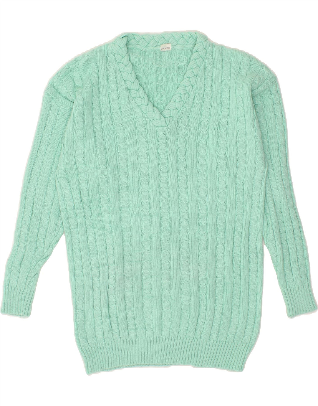 VINTAGE Womens Longline V-Neck Jumper Sweater IT 44 Medium Turquoise Vintage Vintage and Second-Hand Vintage from Messina Hembry 