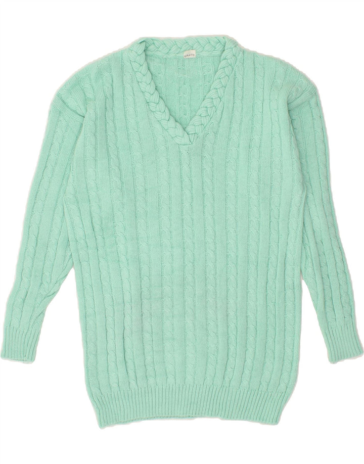 VINTAGE Womens Longline V-Neck Jumper Sweater IT 44 Medium Turquoise Vintage Vintage and Second-Hand Vintage from Messina Hembry 