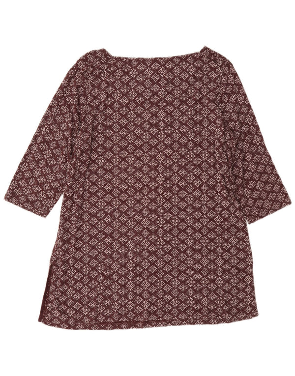 Fat Face Womens 3/4 Sleeve Tunic Top UK 14 Large Burgundy Floral Cotton