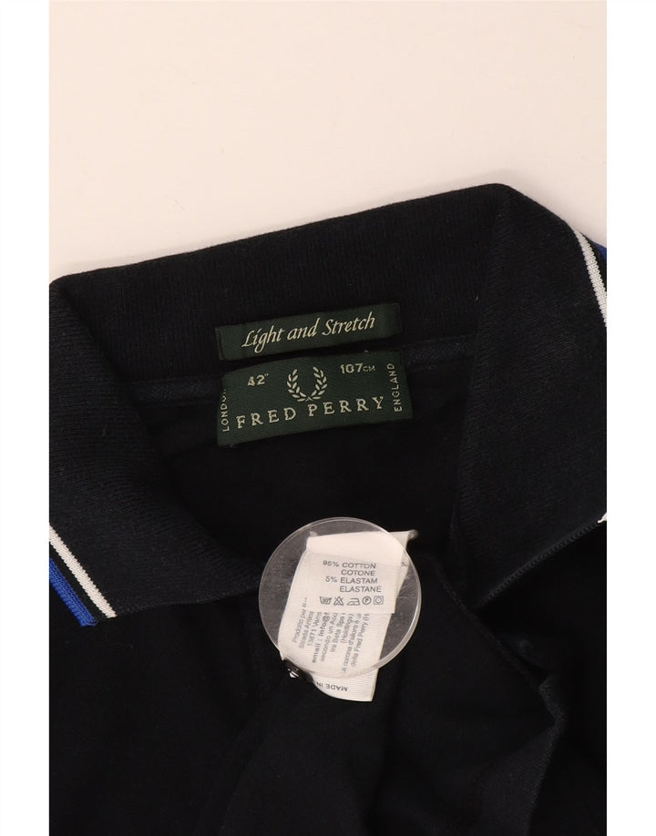 FRED PERRY Mens Light and Stretch Polo Shirt Medium Navy Blue Cotton
