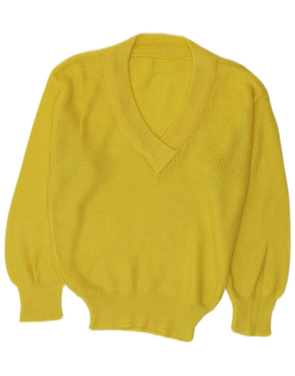 Vintage Womens V-Neck Jumper Sweater UK 16 Large Yellow