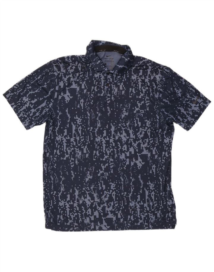 Nike Mens Standard Fit Polo Shirt Medium Navy Blue Geometric Polyester