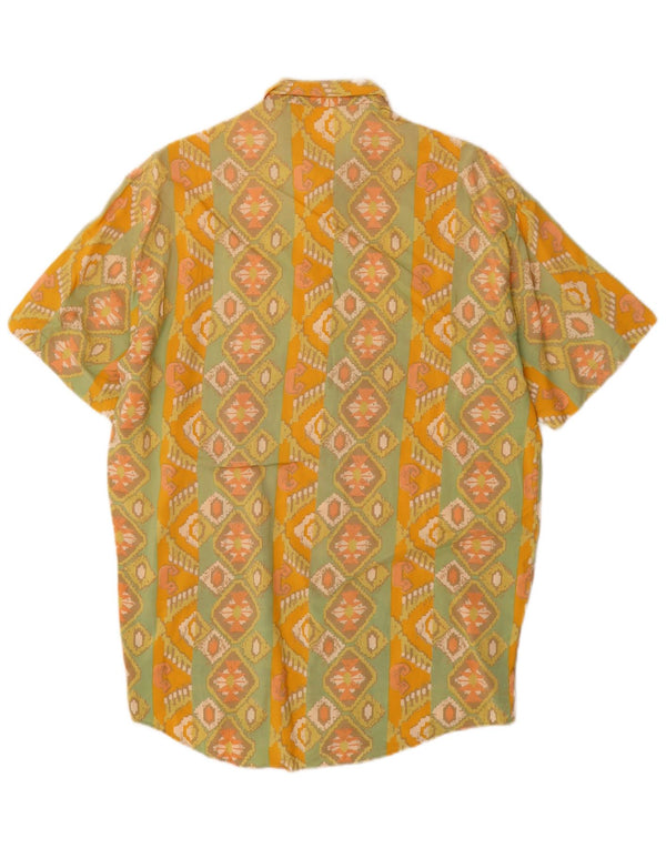 VINTAGE Mens Short Sleeve Shirt Medium Yellow Geometric Viscose