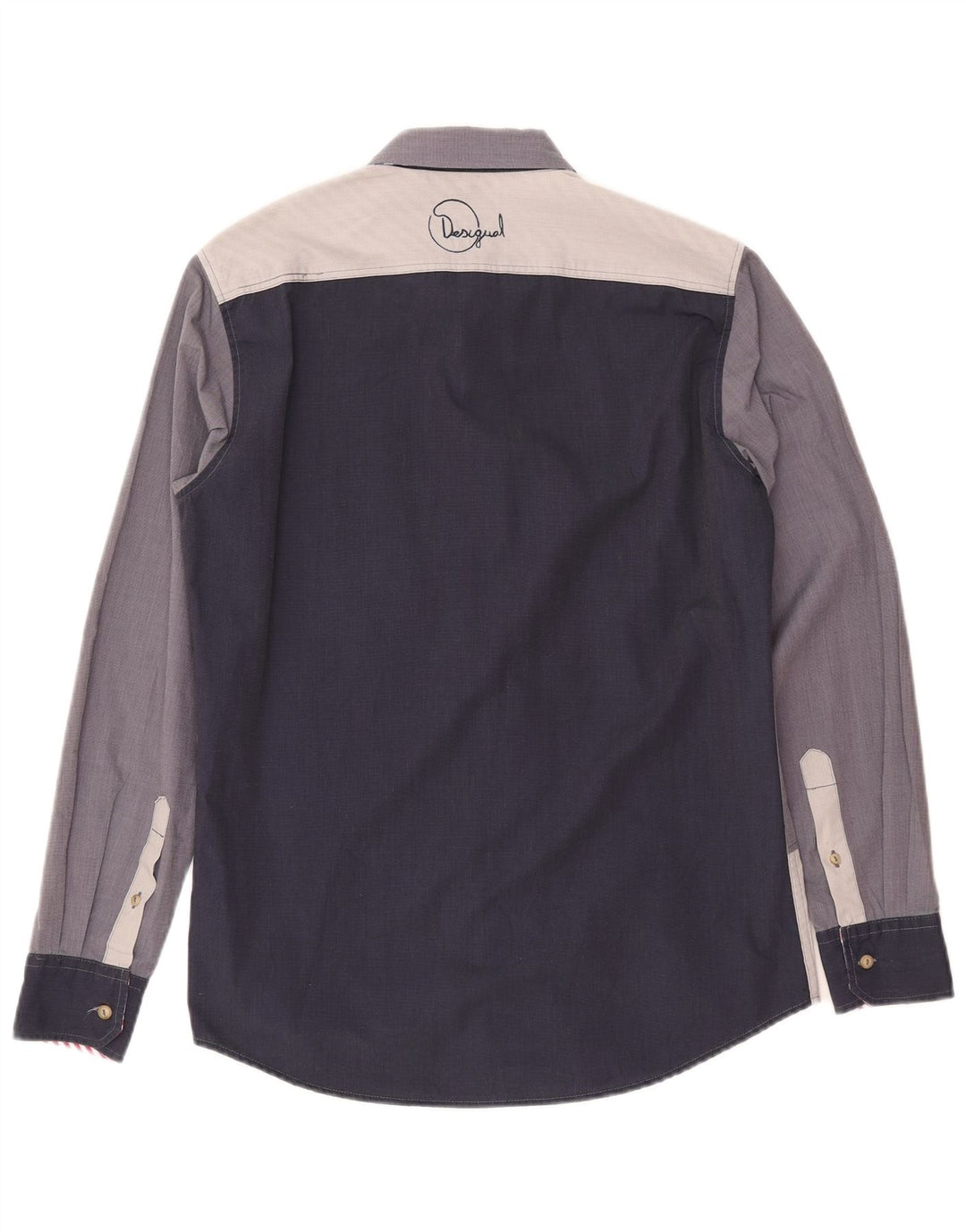 DESIGUAL Mens Graphic Shirt Medium Navy Blue Colourblock Cotton