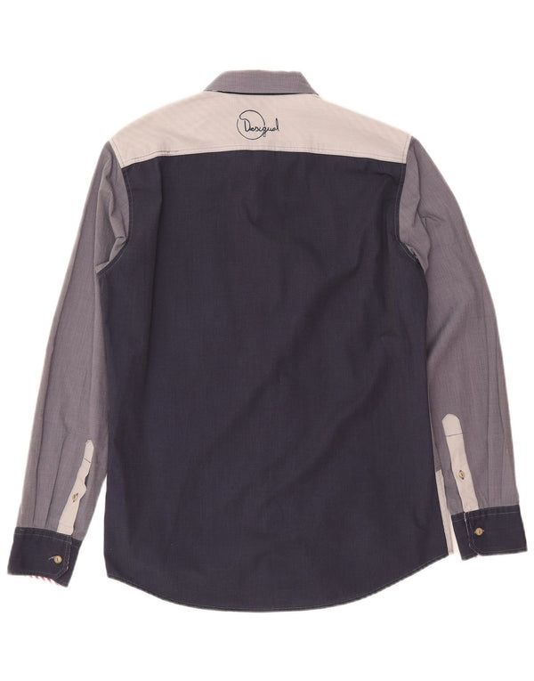 DESIGUAL Mens Graphic Shirt Medium Navy Blue Colourblock Cotton