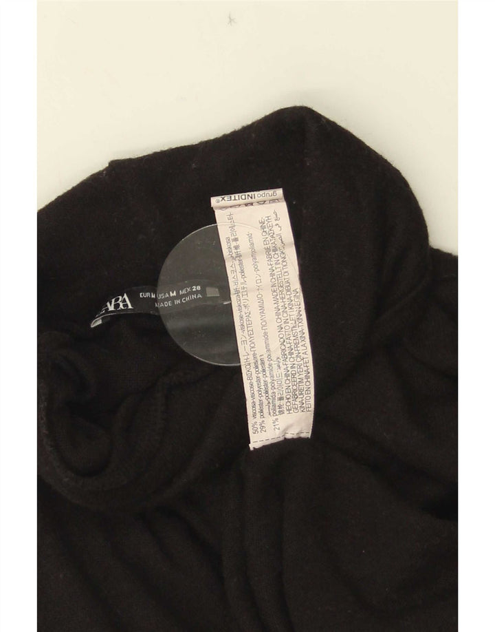 Zara Womens Top Long Sleeve UK 14 Medium Black Viscose