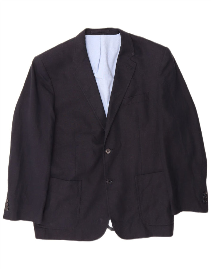 Marks & Spencer Mens 2 Button Blazer Jacket UK 42 Large Navy Blue Flax