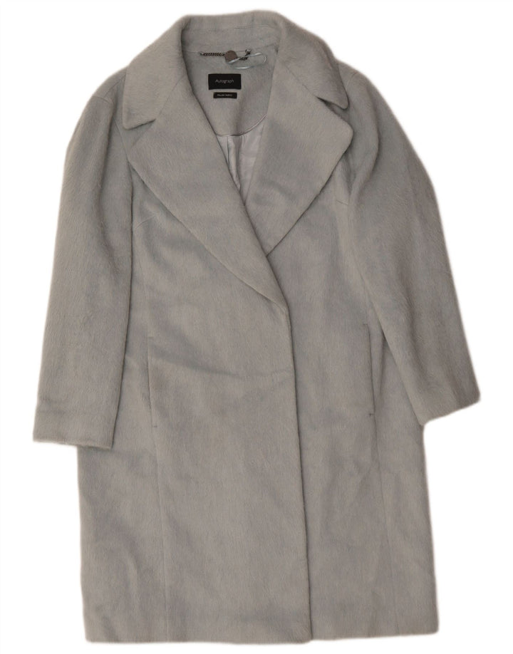 Marks & Spencer Womens Autograph Overcoat UK 14 Large Blue Polyester