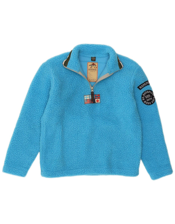 Napapijri Boys Graphic Zip Neck Fleece Jumper 11-12 Years Blue Polyester