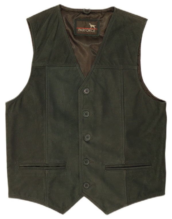 PARFORCE Mens Suede Waistcoat Small Green Leather