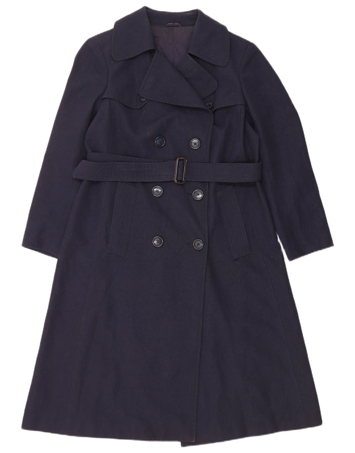 NINO Womens Double Breasted Coat UK 10 Small Navy Blue Polyester
