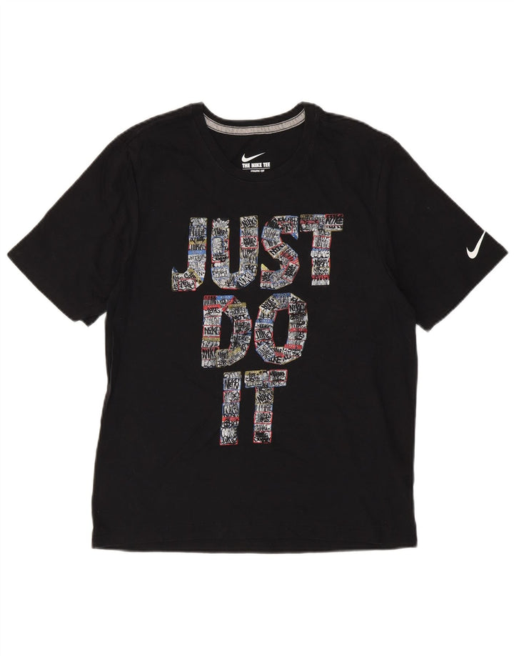 NIKE Womens Athletic Cut Graphic T-Shirt Top UK 12 Medium Black Cotton