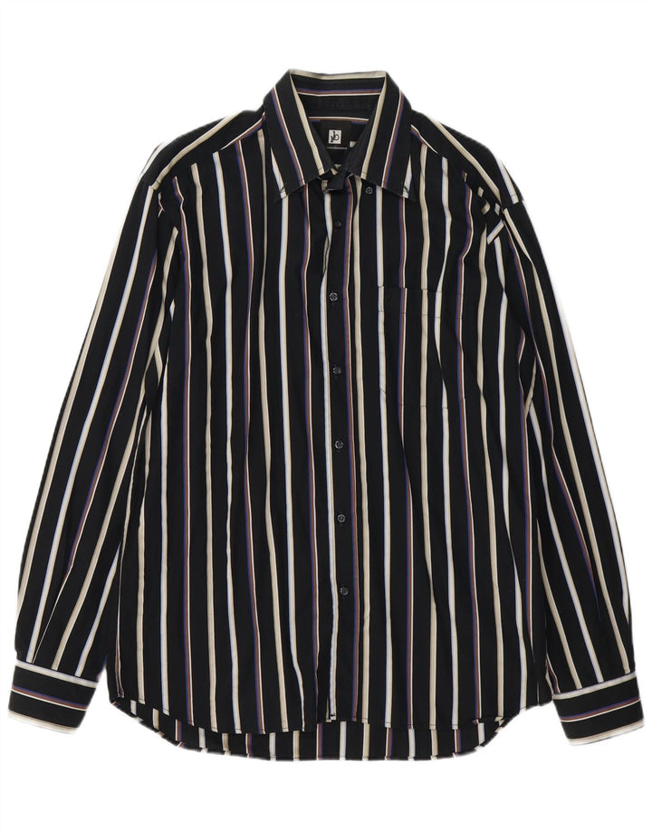 ROCCOBAROCCO Mens Shirt Size 41 16 Large Black Striped Cotton