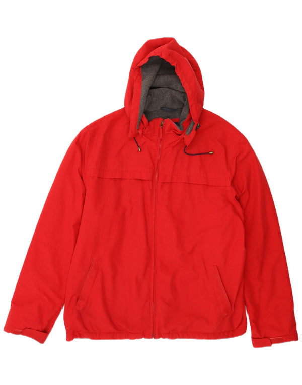 LANDS END Mens Hooded Windbreaker Jacket UK 42 XL Red Nylon