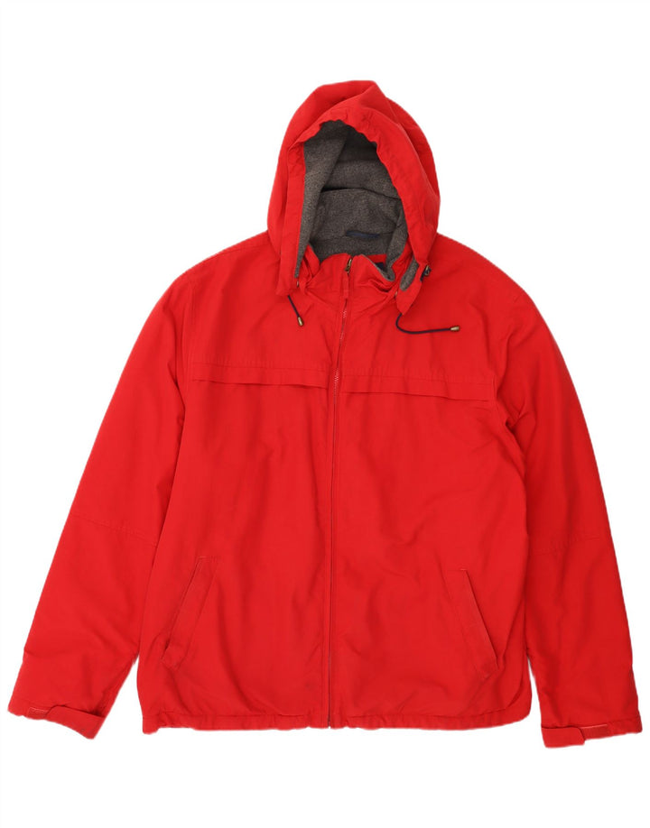 LANDS END Mens Hooded Windbreaker Jacket UK 42 XL Red Nylon