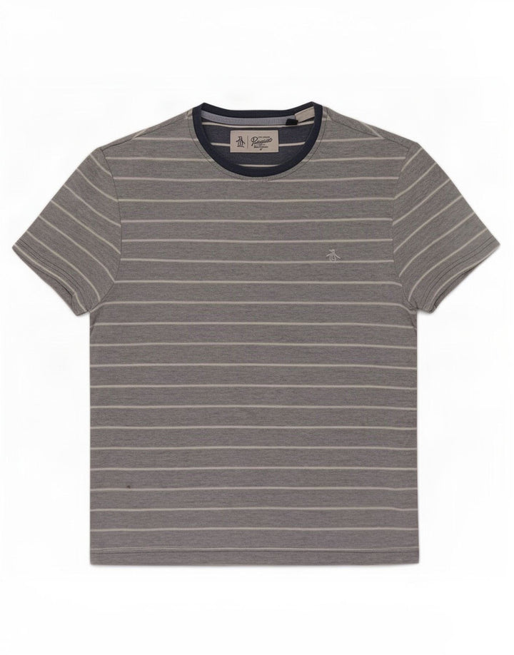 Penguin Mens T-Shirt Top Medium Blue Striped