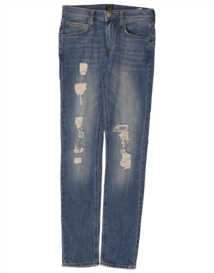 Lee Womens Luke Distressed Slim Jeans W29 L32 Blue Cotton