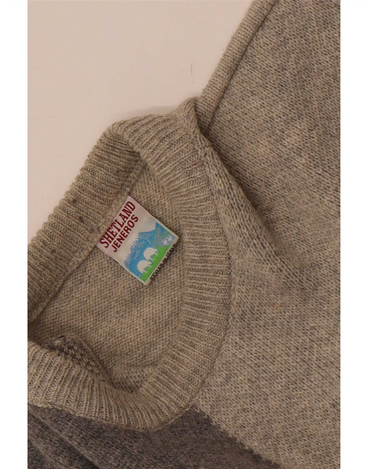 Shetland Jeneros Mens Crew Neck Jumper Sweater Medium Grey Geometric