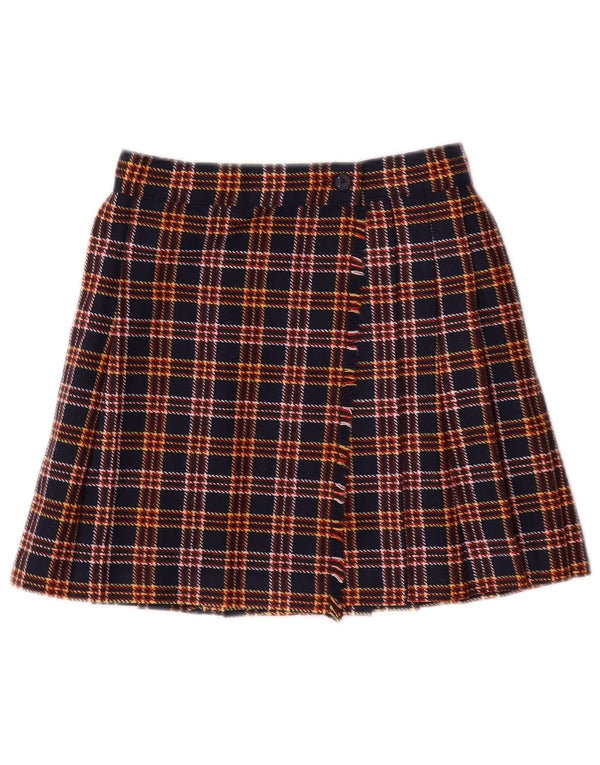 STEFANEL Womens Wrap Skirt IT 38 XS W26 Navy Blue Check Polyester