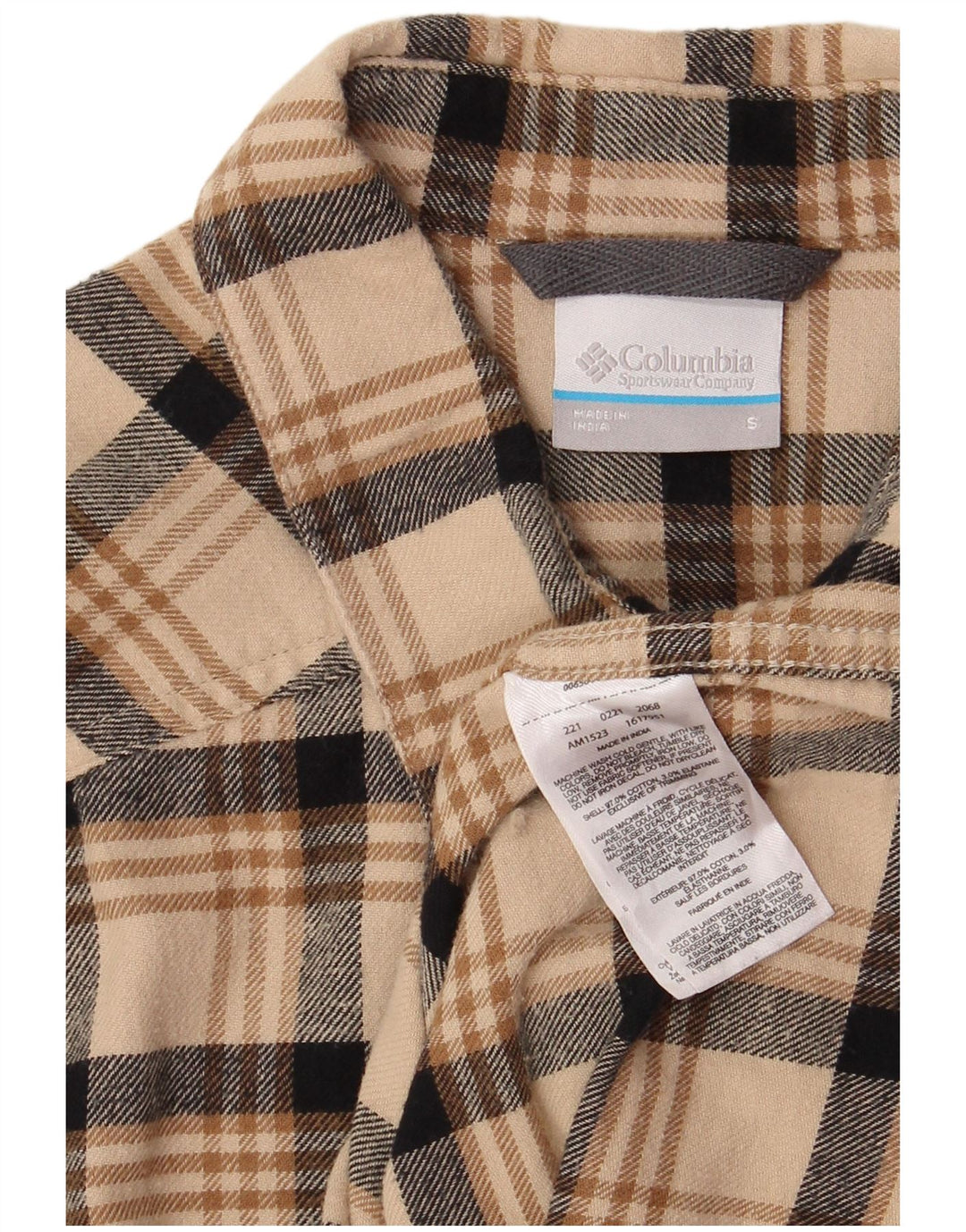COLUMBIA Mens Flannel Shirt Small Beige Check Cotton
