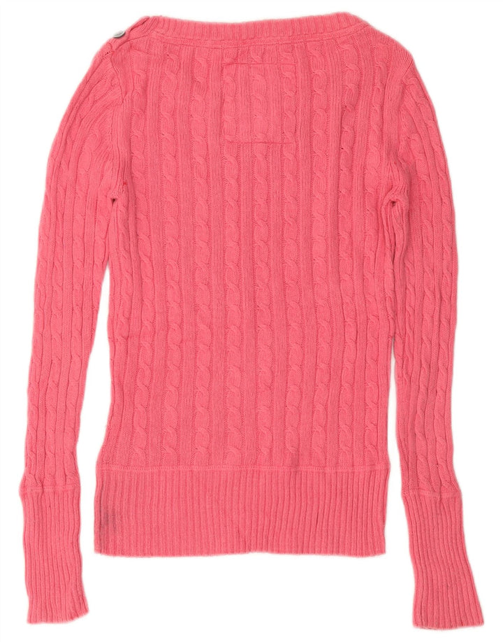Superdry Womens Boat Neck Jumper Sweater UK 10 Small Pink Cotton