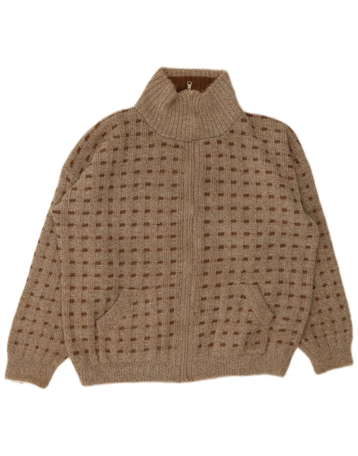 Vintage Mens Cardigan Sweater XL Brown Spotted