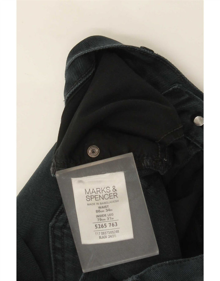 Marks & Spencer Mens Distressed Straight Jeans W34 L31 Black Cotton
