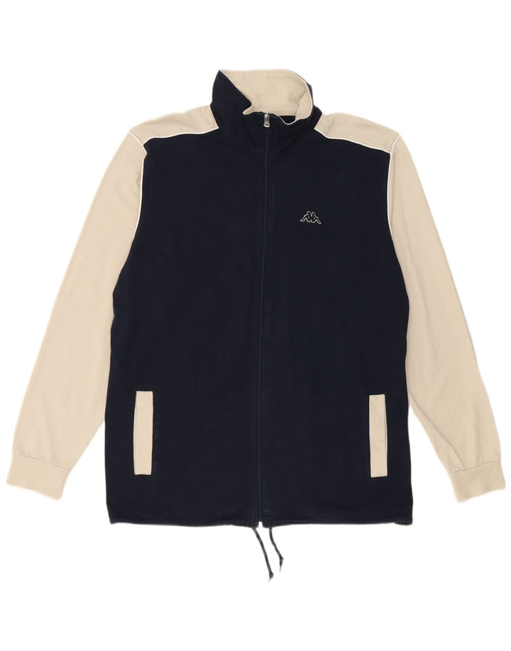 Kappa Mens Tracksuit Top Jacket Large Navy Blue Colourblock Cotton