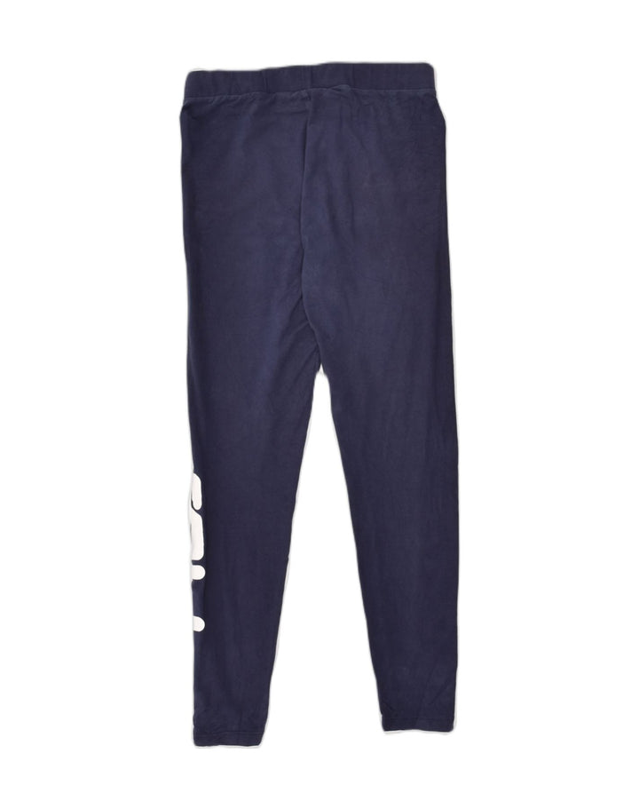 FILA Womens Graphic Leggings UK 12 Medium Navy Blue Cotton | Vintage Fila | Thrift | Second-Hand Fila | Used Clothing | Messina Hembry 