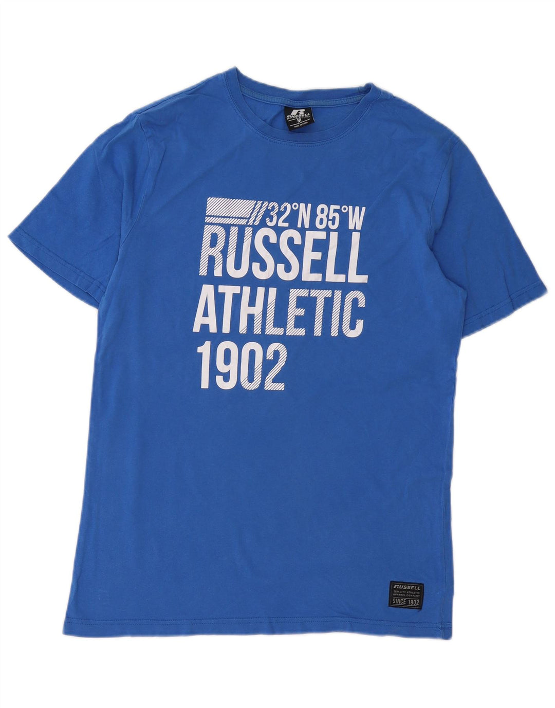 RUSSELL ATHLETIC Mens Graphic T-Shirt Top Medium Blue Cotton