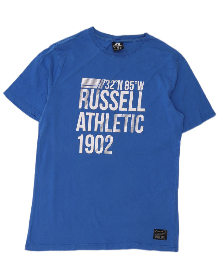 RUSSELL ATHLETIC Mens Graphic T-Shirt Top Medium Blue Cotton