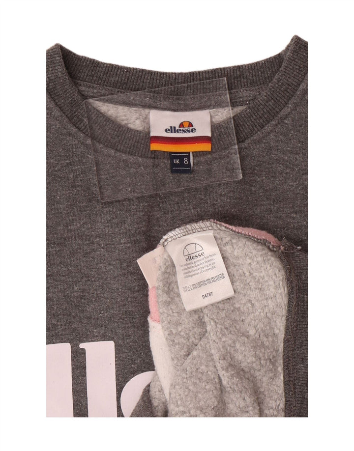ELLESSE Womens Oversized Sweatshirt Jumper UK 8 Small Grey Colourblock Vintage Ellesse and Second-Hand Ellesse from Messina Hembry 