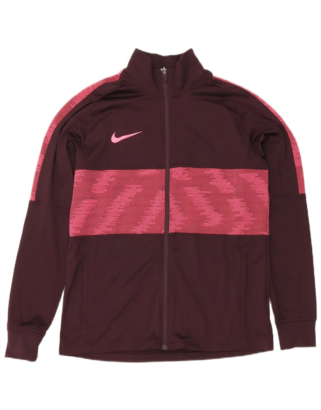Nike Mens Dri Fit Tracksuit Top Jacket Medium Maroon Geometric Polyester