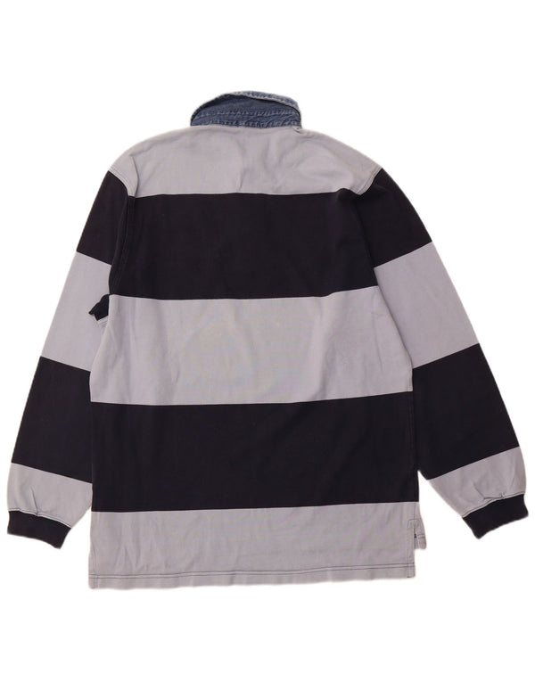 GANT Mens Long Sleeve Rugby Polo Shirt Medium Navy Blue Striped Cotton