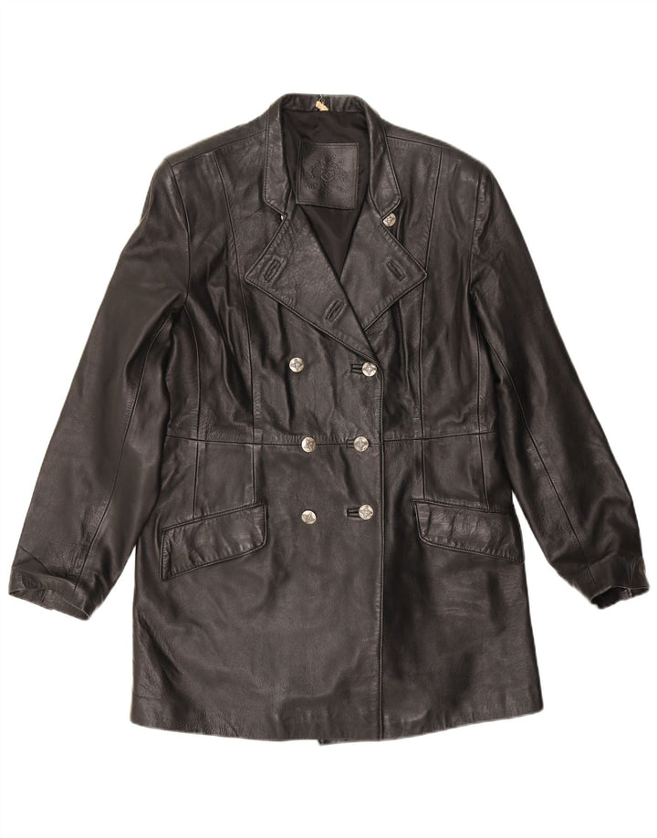 Vintage Womens Leather Coat UK 18 XL Black Leather