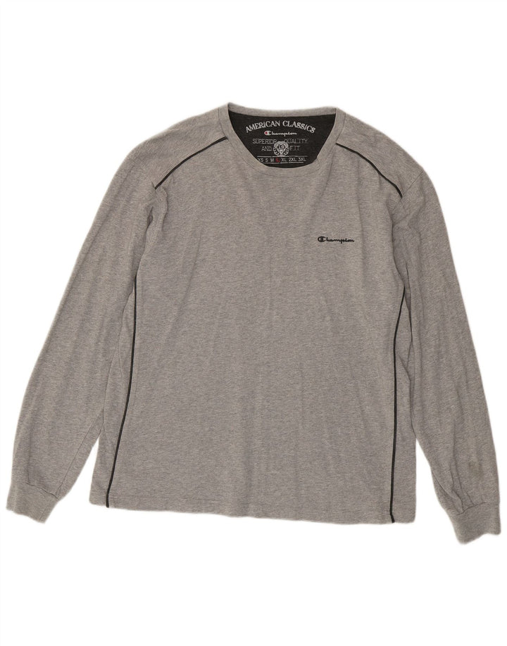 CHAMPION Mens Top Long Sleeve Large Grey Cotton