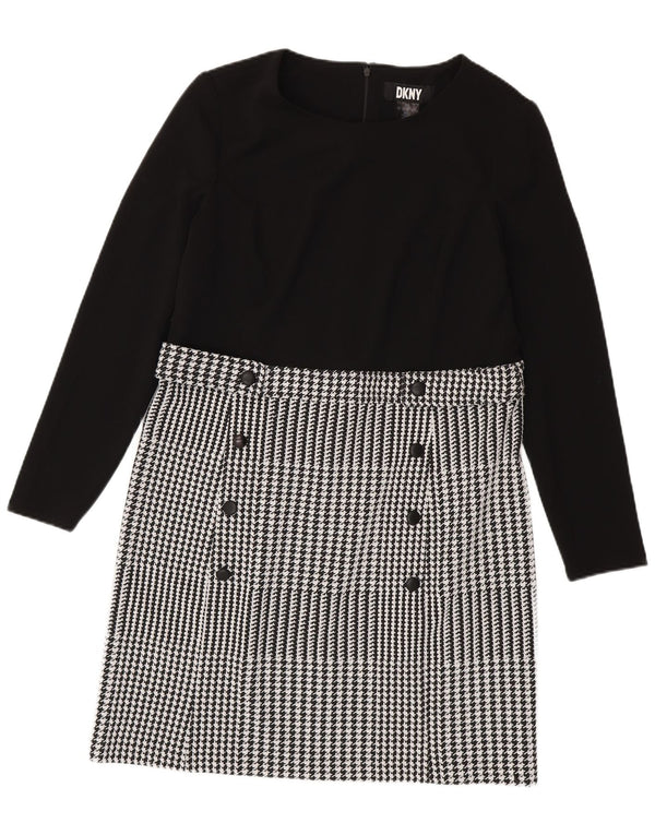 Dkny Womens Long Sleeve Sheath Dress US 14 XL Black Houndstooth Classic