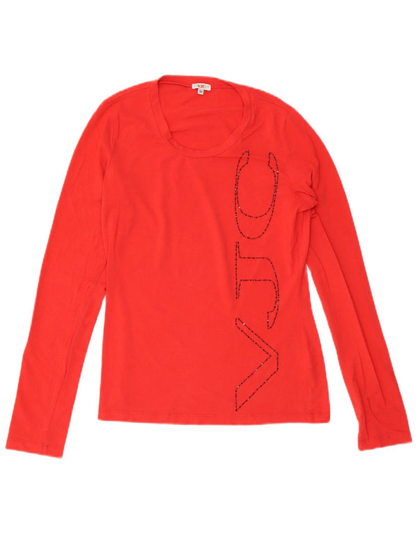 Versace Womens Graphic Top Long Sleeve UK 12 Medium Red Cotton