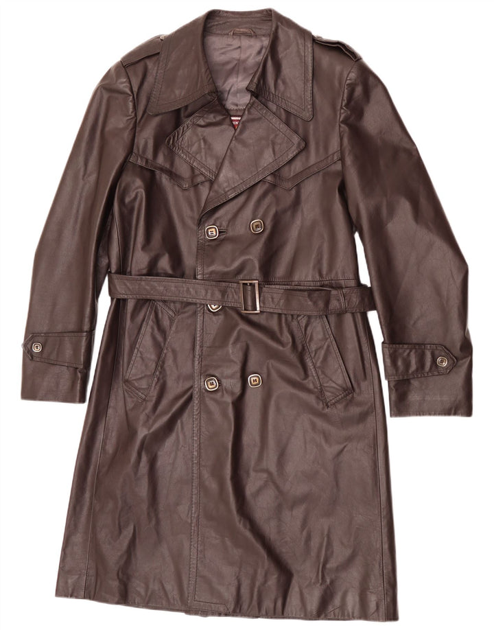 Anfor Mens Double Breasted Leather Coat IT 48 Medium Brown