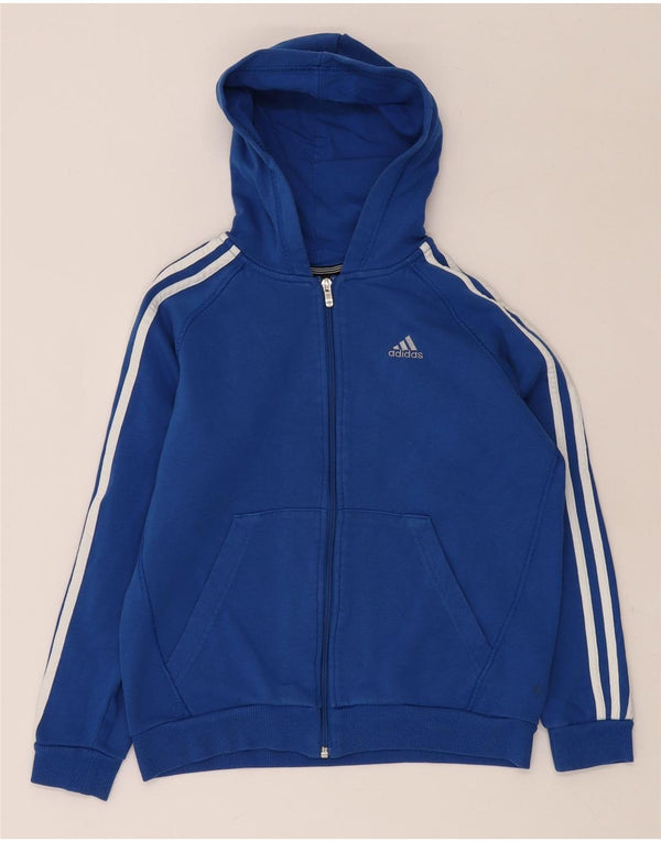 ADIDAS Boys Zip Hoodie Sweater 11-12 Years Blue Cotton